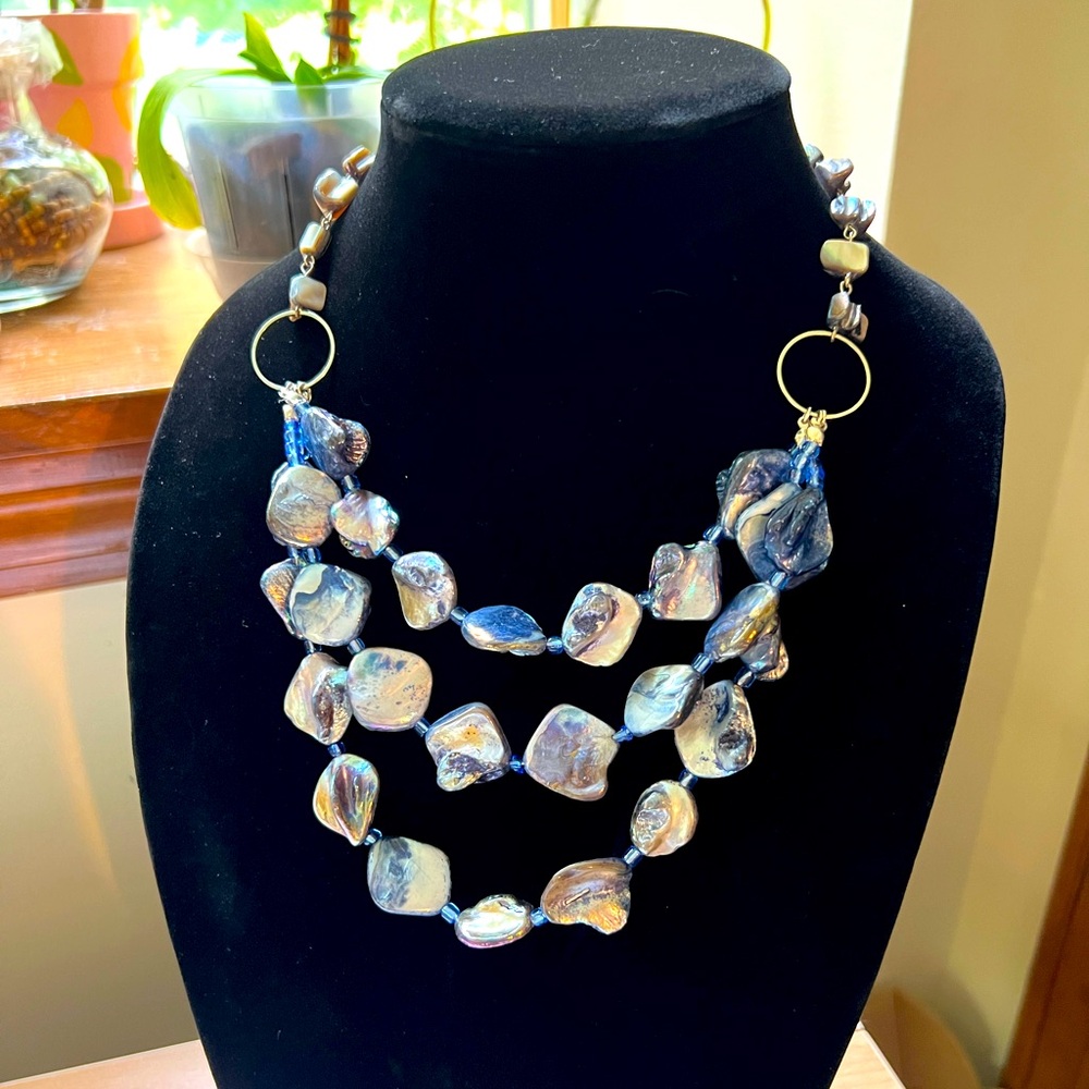Blue Seashell Bead Necklace